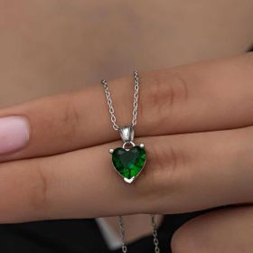 Himarry 925 Ayar Gumus Yesil Tasli Kalpli Kadin Kolye
