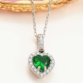 Himarry 925 Ayar Gumus Yesil Tasli Kalpli Kadin Kolye