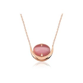 Himarry 925 Ayar Pembe Kedi Gözü Taşlı Hilal Gümüş Kolye