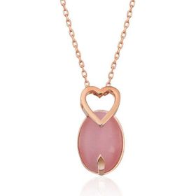 Himarry 925 Ayar Pembe Kedi Gözü Taşlı Kalp Gümüş Kolye