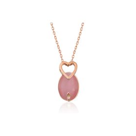 Himarry 925 Ayar Pembe Kedi Gözü Taşlı Kalp Gümüş Kolye