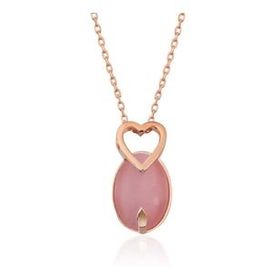 Himarry 925 Ayar Pembe Kedi Gözü Taşlı Kalp Gümüş Kolye