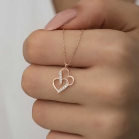 Himarry 925 Ayar Rose Birleşmiş Kalpler Kadın Gümüş Kolye