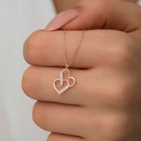 Himarry 925 Ayar Rose Birleşmiş Kalpler Kadın Gümüş Kolye