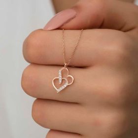 Himarry 925 Ayar Rose Birleşmiş Kalpler Kadın Gümüş Kolye