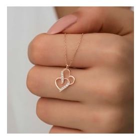 Himarry 925 Ayar Rose Birleşmiş Kalpler Kadın Gümüş Kolye