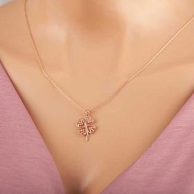Himarry 925 Ayar Rose Kalpli Dört Yapraklı Yonca Kadın Gümüş Kolye