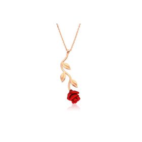 Himarry 925 Ayar Rose Kırmızı Gül Gümüş Kolye