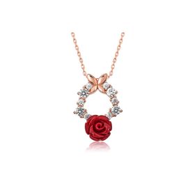 Himarry 925 Ayar Rose Kırmızı Gül Gümüş Kolye