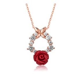 Himarry 925 Ayar Rose Kırmızı Gül Gümüş Kolye