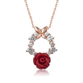 Himarry 925 Ayar Rose Kırmızı Gül Gümüş Kolye