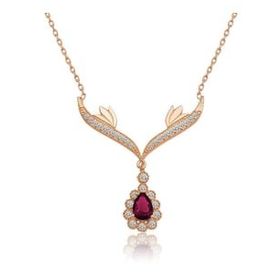 Himarry 925 Ayar Rose Kırmızı Taşlı Madalyon Kadın Gümüş Kolye