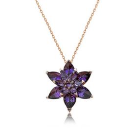 Himarry 925 Ayar Rose Mor Lotus Çiçeği Gümüş Kolye