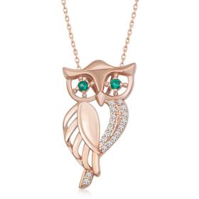 Himarry ​925 Ayar Rose Yeşil Gözlü Baykuş Kadın Gümüş Kolye