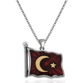 Himarry 925 Ayar Türk Bayrağı Gümüş Kolye