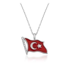 Himarry 925 Ayar Türk Bayrağı Kadın Gümüş Kolye