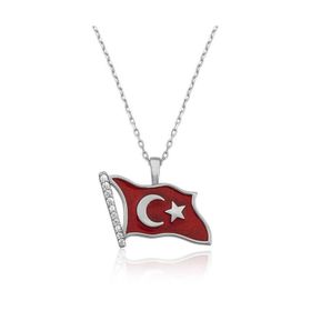 Himarry 925 Ayar Türk Bayrağı Kadın Gümüş Kolye