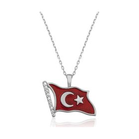 Himarry 925 Ayar Türk Bayrağı Kadın Gümüş Kolye