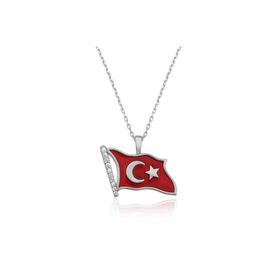Himarry 925 Ayar Türk Bayrağı Kadın Gümüş Kolye