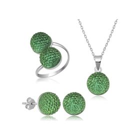 Himarry 925 Ayar Yeşil Kristal Kadın Gümüş Set