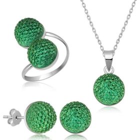 Himarry 925 Ayar Yeşil Kristal Kadın Gümüş Set