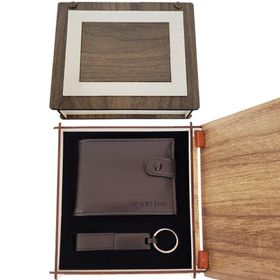 Himarry Ahşap Kutulu Deri Cüzdan Anahtarlık Set Dekoratif Hediyelik Eşya