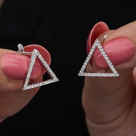 Himarry Beyaz Taşlı Üçgen Gümüş Küpe