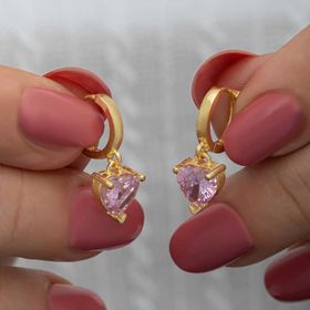 Himarry Gold Pembe Taşlı Kalpli Kadın Gümüş Küpe