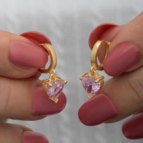 Himarry Gold Pembe Taşlı Kalpli Kadın Gümüş Küpe