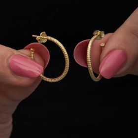 Himarry Gümüş Gold Kalemli Halka Kadın Küpe
