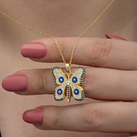 Himarry Gümüş Gold Nazarlı Kelebek Kadın Kolye