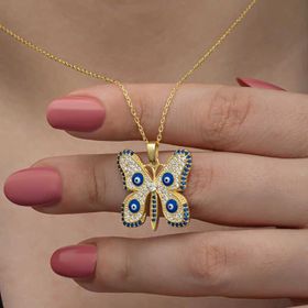 Himarry Gümüş Gold Nazarlı Kelebek Kadın Kolye
