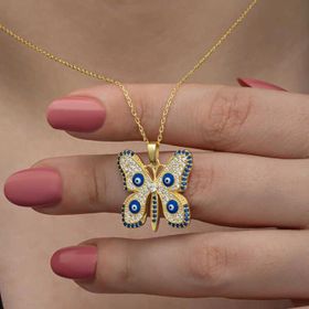Himarry Gümüş Gold Nazarlı Kelebek Kadın Kolye
