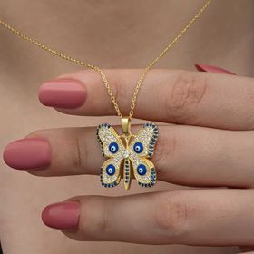 Himarry Gümüş Gold Nazarlı Kelebek Kadın Kolye