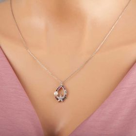 Himarry Gümüş Renkli Taşlı Çiçekli Kadın Kolye