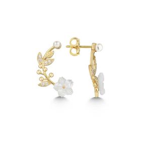 Himarry Himarry 925 Ayar Gümüş Gold Sedef Çiçek Çivili Kadın Küpe