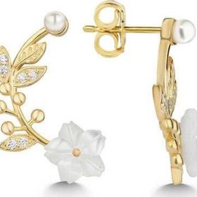 Himarry Himarry 925 Ayar Gümüş Gold Sedef Çiçek Çivili Kadın Küpe