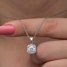 Himarry Kare Montür Tek Taş 925 Ayar Kadın Gümüş Kolye