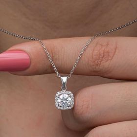 Himarry Kare Montür Tek Taş 925 Ayar Kadın Gümüş Kolye