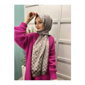 Hint İpek 00707 Açık Kahve Dama Desenli Monogram Şal