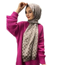 Hint İpek 00707 Açık Kahve Dama Desenli Monogram Şal