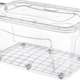 Hipaş Plastik - 50 Lt. Şeffaf Kapaklı Tekerlekli Saklama Kutusu - HP-485