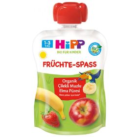Hipp 90 gr Organik Çilekli Muzlu Elmalı Meyve Püresi