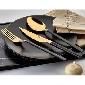 Hira Çubuk Siyah Sedef Gold 36 Parça Kaşık Çatal Bıçak Takımı