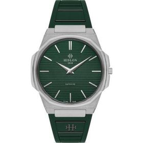 Hislon CL127S-15YS Safir Çizilmez Cam İnce Tasarım Silikon Kordon Yeşil Renk Erkek Kol Saati