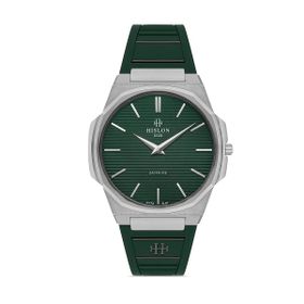 Hislon CL127S-15YS Safir Çizilmez Cam İnce Tasarım Silikon Kordon Yeşil Renk Erkek Kol Saati