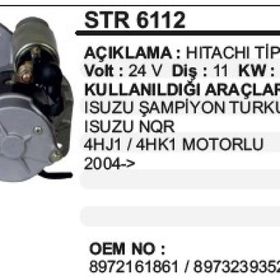 Hitachi Isuzu Turkuaz 24 V 4.2kw Str6112 Marş Motoru