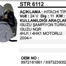 Hitachi Isuzu Turkuaz 24 V 4.2kw Str6112 Marş Motoru