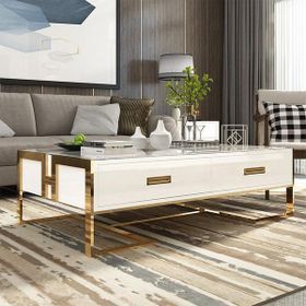 Hitit Dekorasyon Barbara Beyaz Gold Metal Orta Sehpa