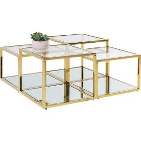 Hitit Dekorasyon Janet Ahşap 2 Gold Metal Dörtlü Orta Sehpa